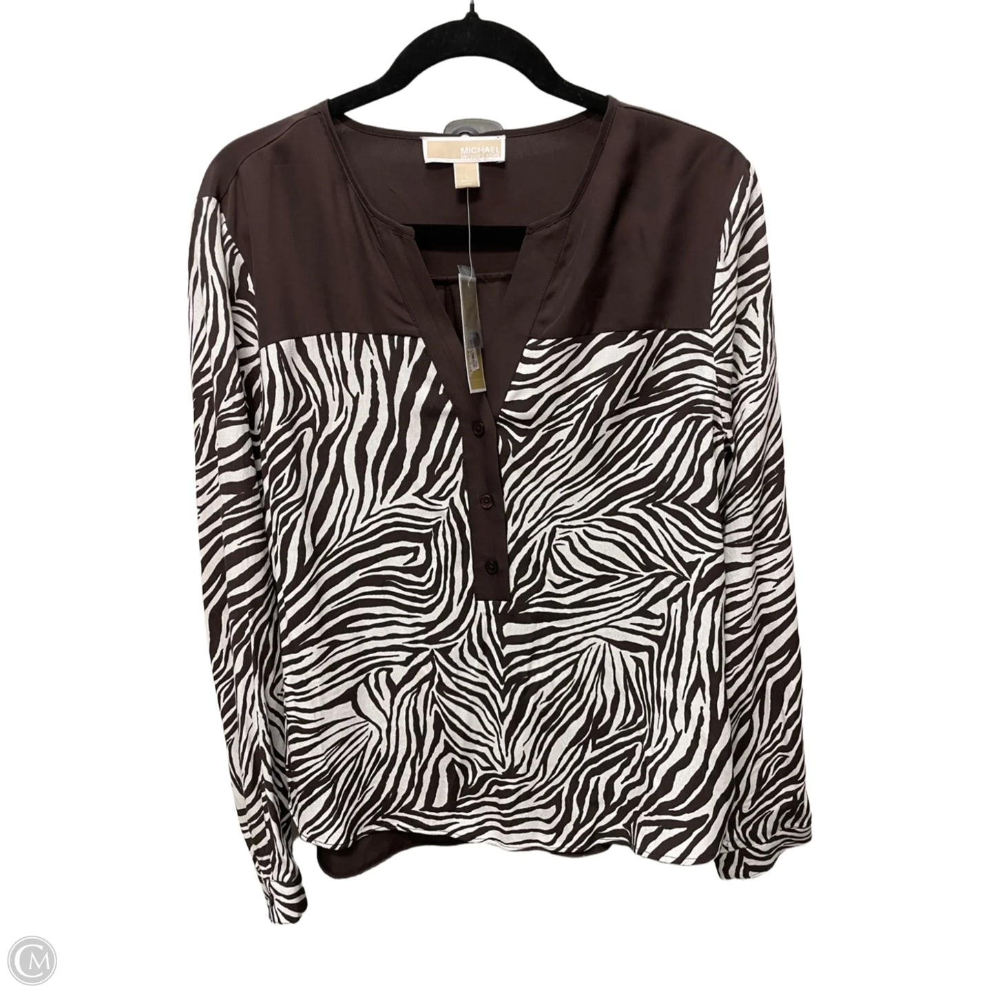 Blouse Long Sleeve By Michael By Michael Kors In Zebra Print, Size: L