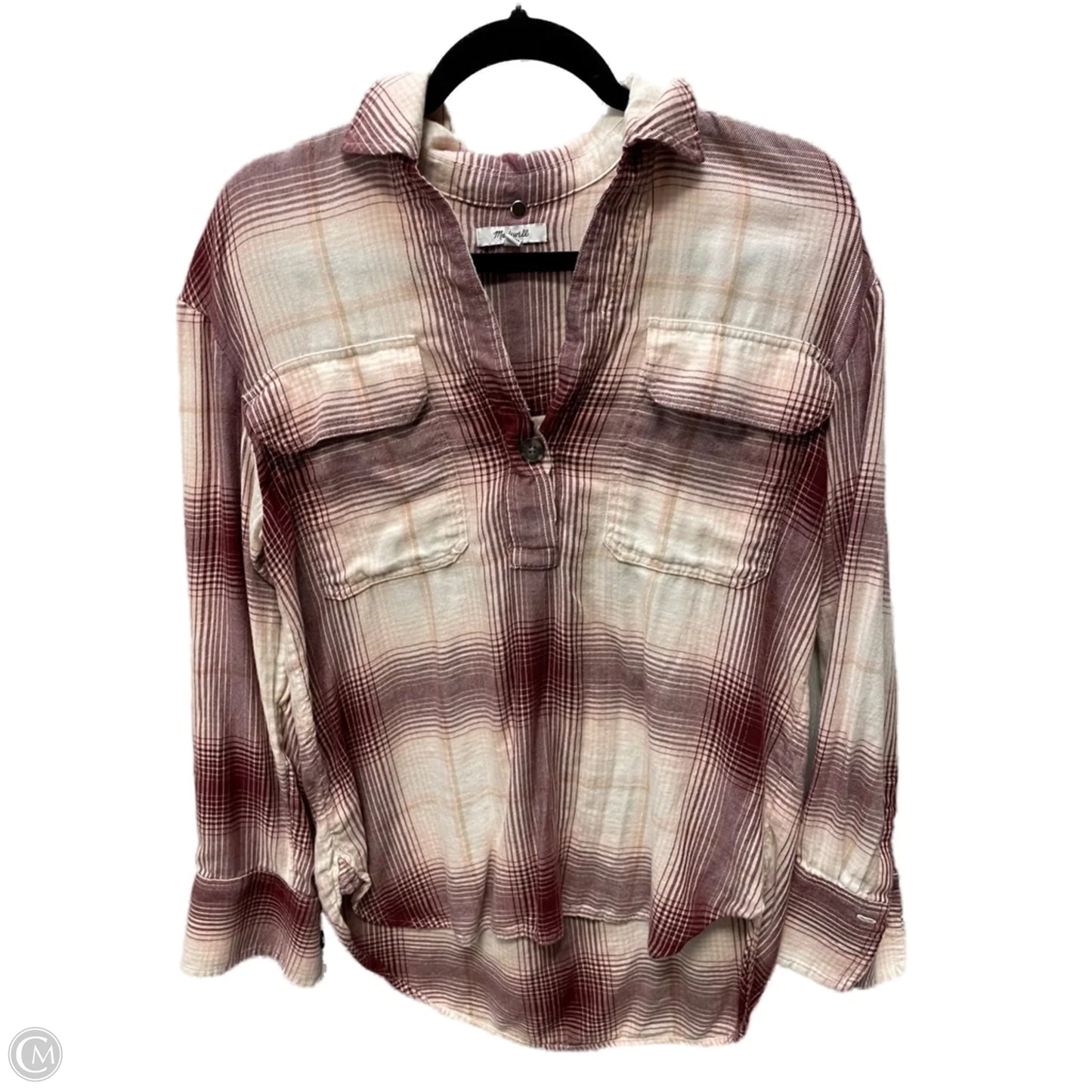 Top Long Sleeve By Madewell In Plaid Pattern, Size: S