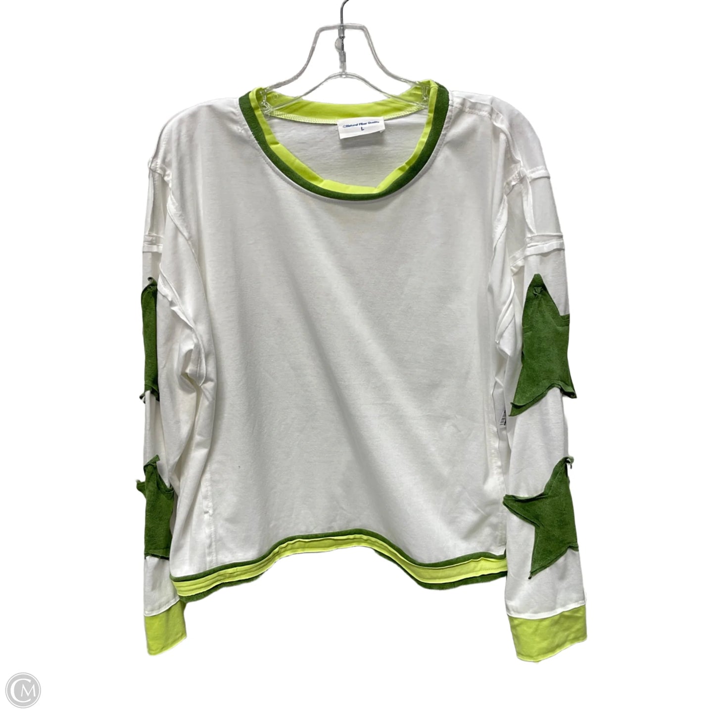 Top Long Sleeve By natural floor quality  In Green & White, Size: L