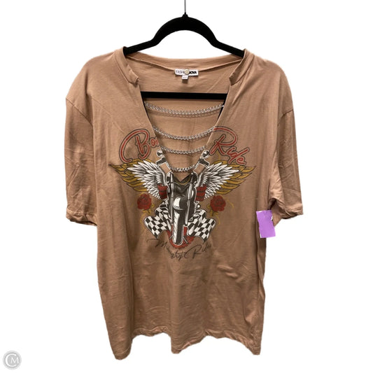 Top Short Sleeve By Fashion Nova In Tan, Size: L