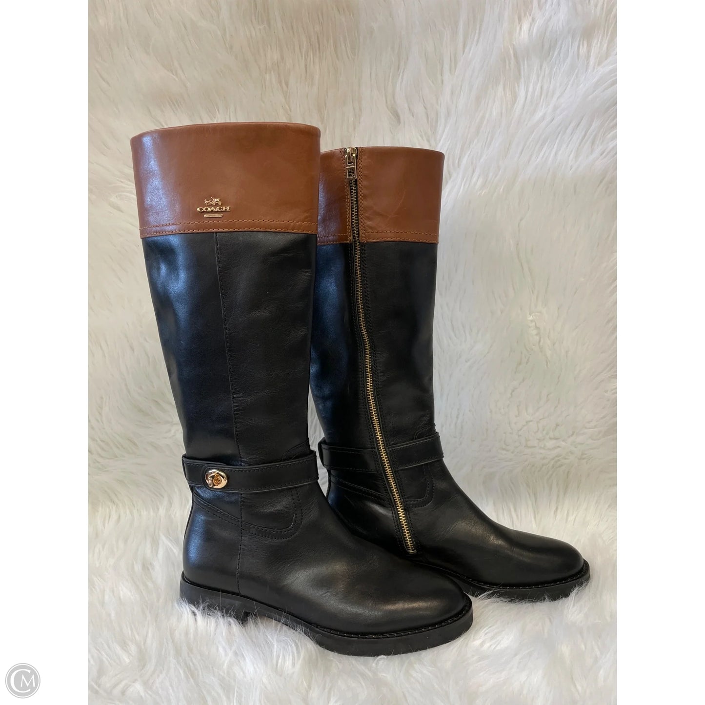 Boots Designer By Coach In Black & Brown, Size: 7