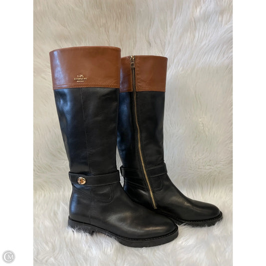 Boots Designer By Coach In Black & Brown, Size: 7