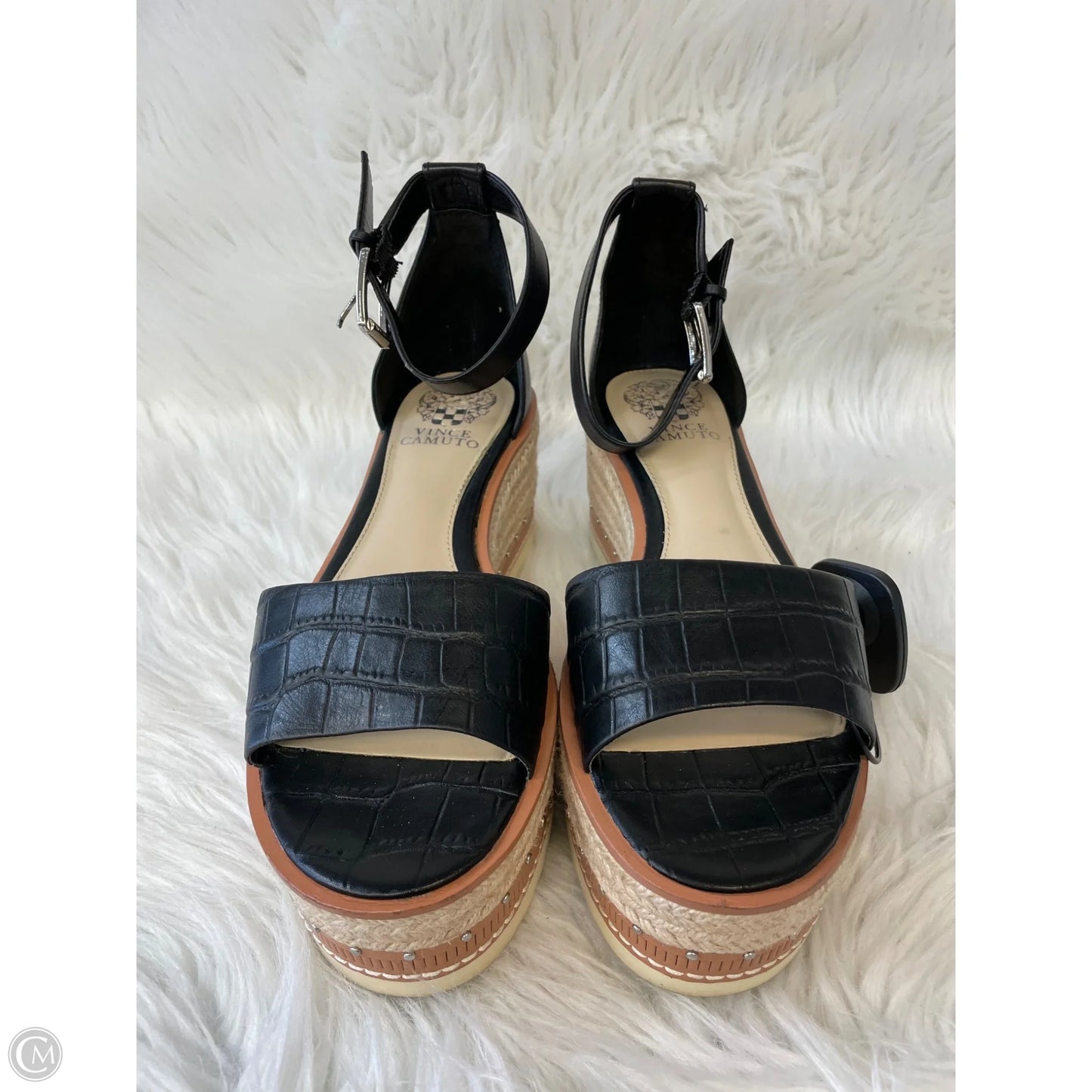 Sandals Heels Platform By Vince Camuto In Black & Tan, Size: 9