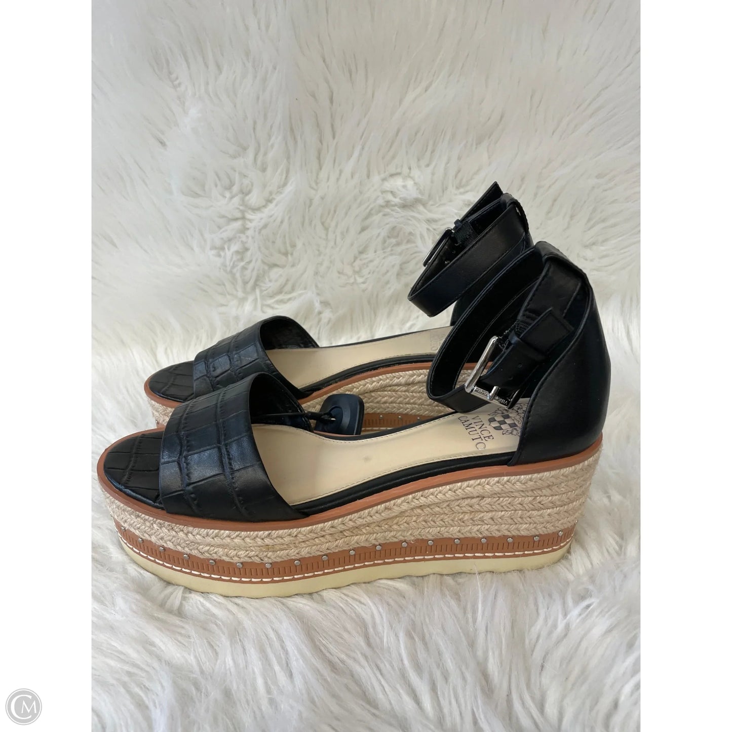 Sandals Heels Platform By Vince Camuto In Black & Tan, Size: 9