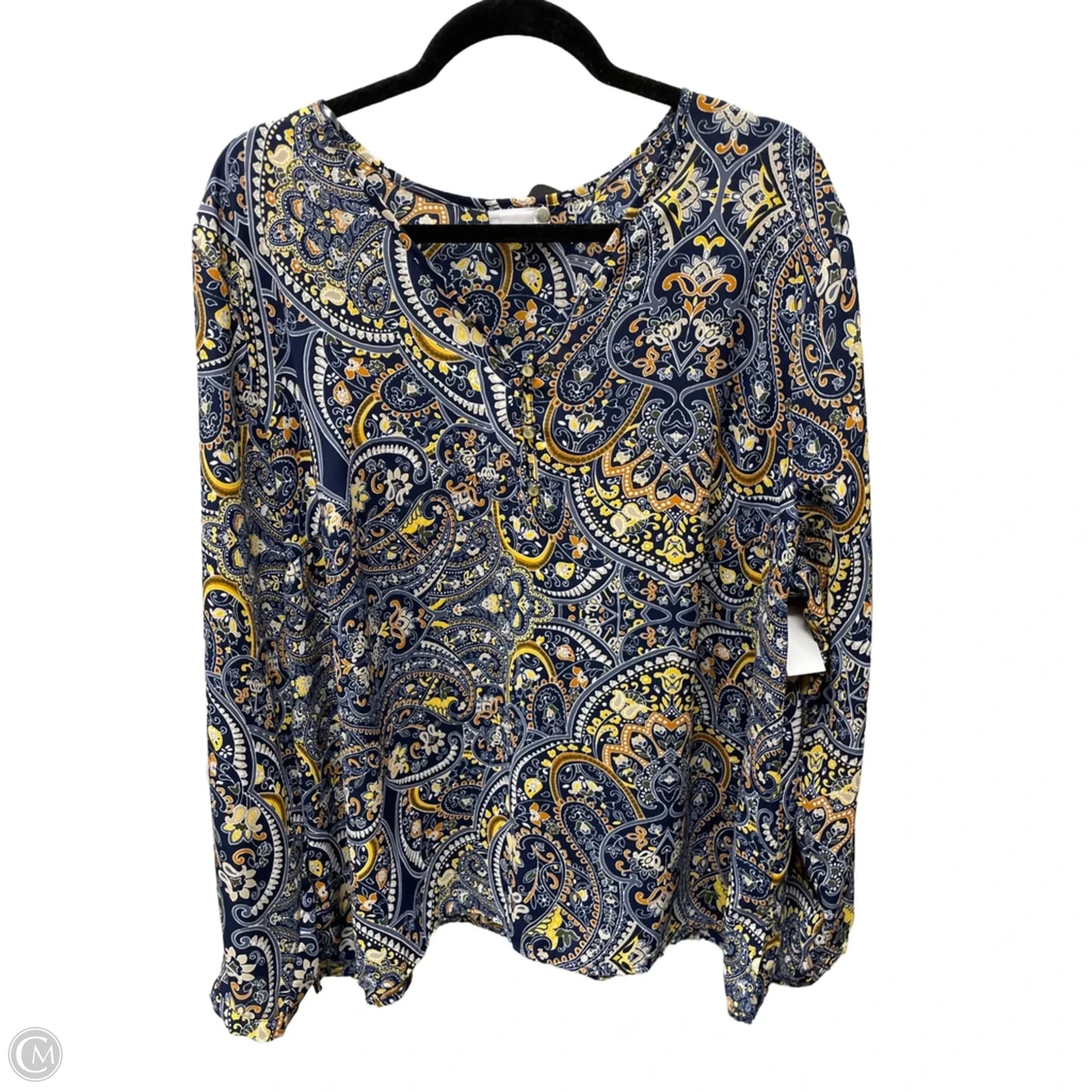 Blouse Long Sleeve By Liz Claiborne In Blue & Orange, Size: 2x