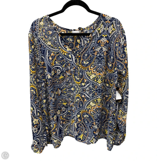 Blouse Long Sleeve By Liz Claiborne In Blue & Orange, Size: 2x