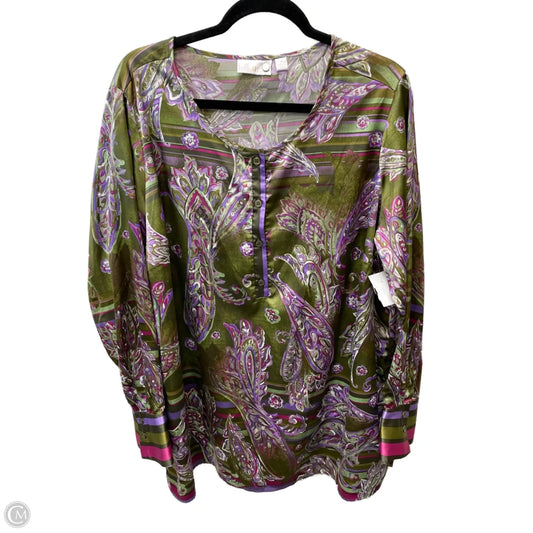 Blouse Long Sleeve By Belle By Kim Gravel In Green & Purple, Size: 1x