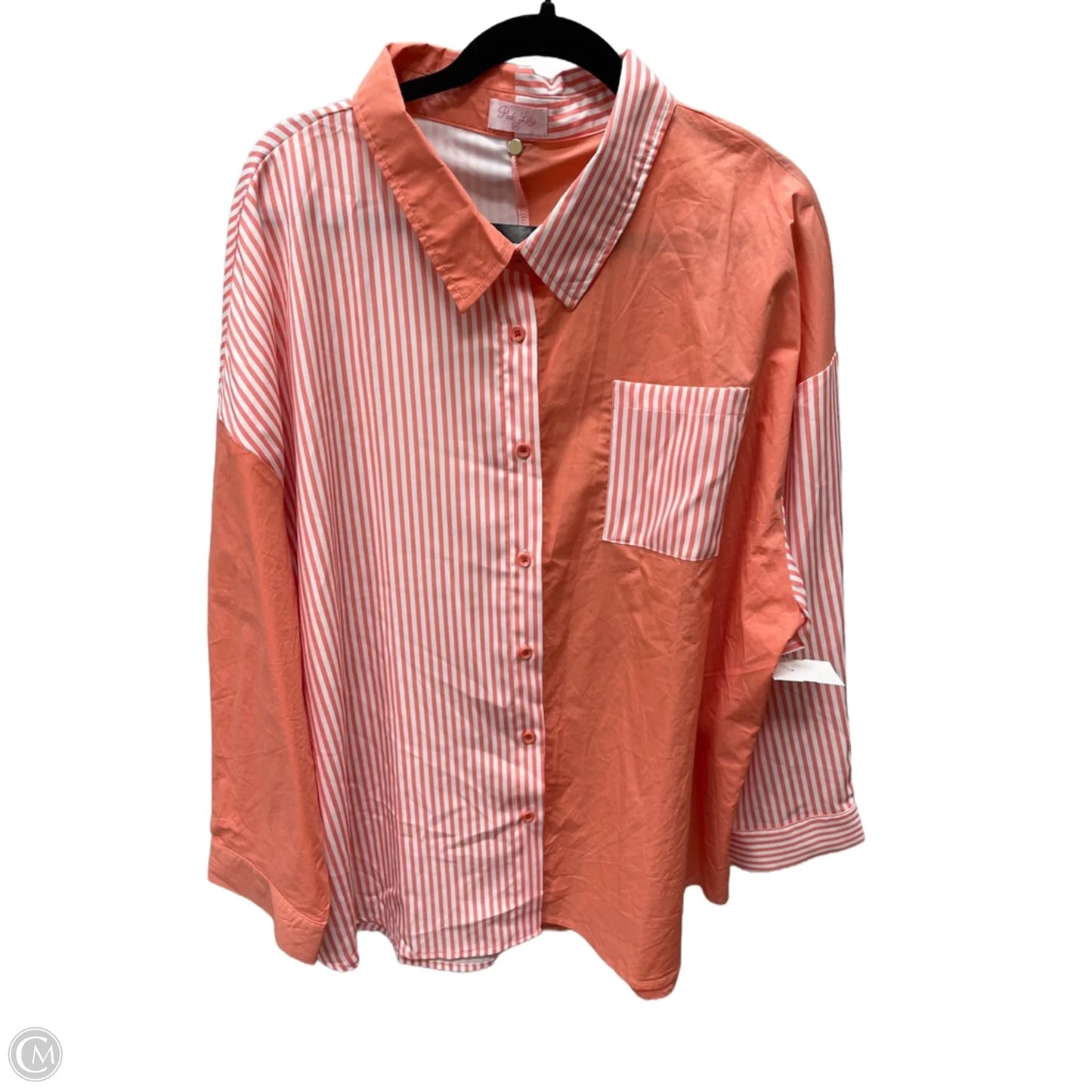 Top Long Sleeve By Pink Lily In Pink & White, Size: 3x