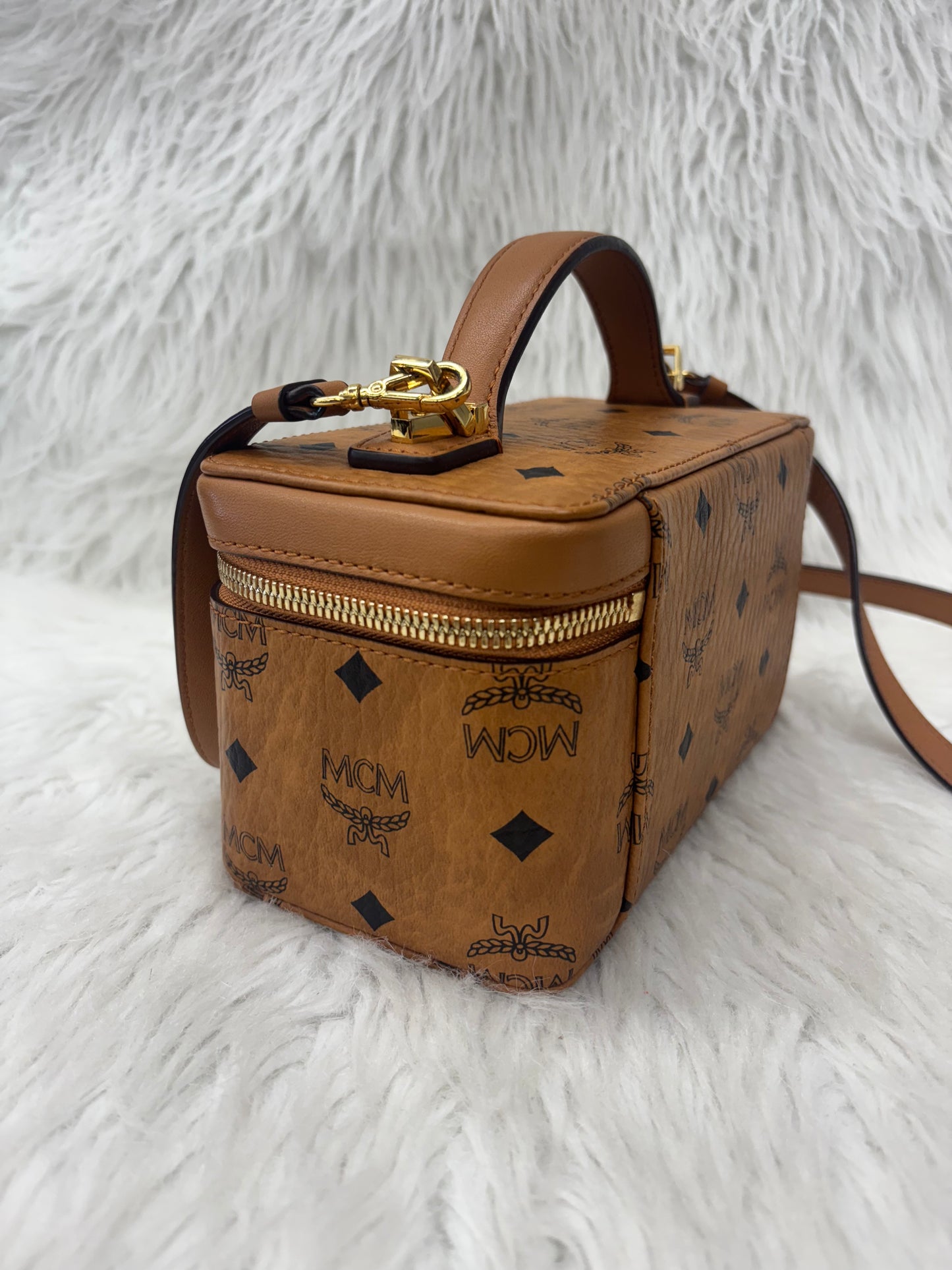 Crossbody Luxury Designer By Mcm In Brown, Size:Small