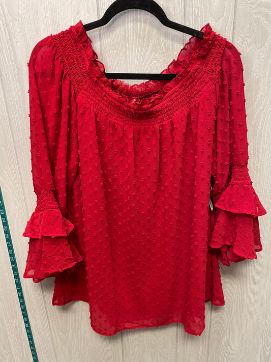 Top 3/4 Sleeve By Cato In Red, Size:Xl