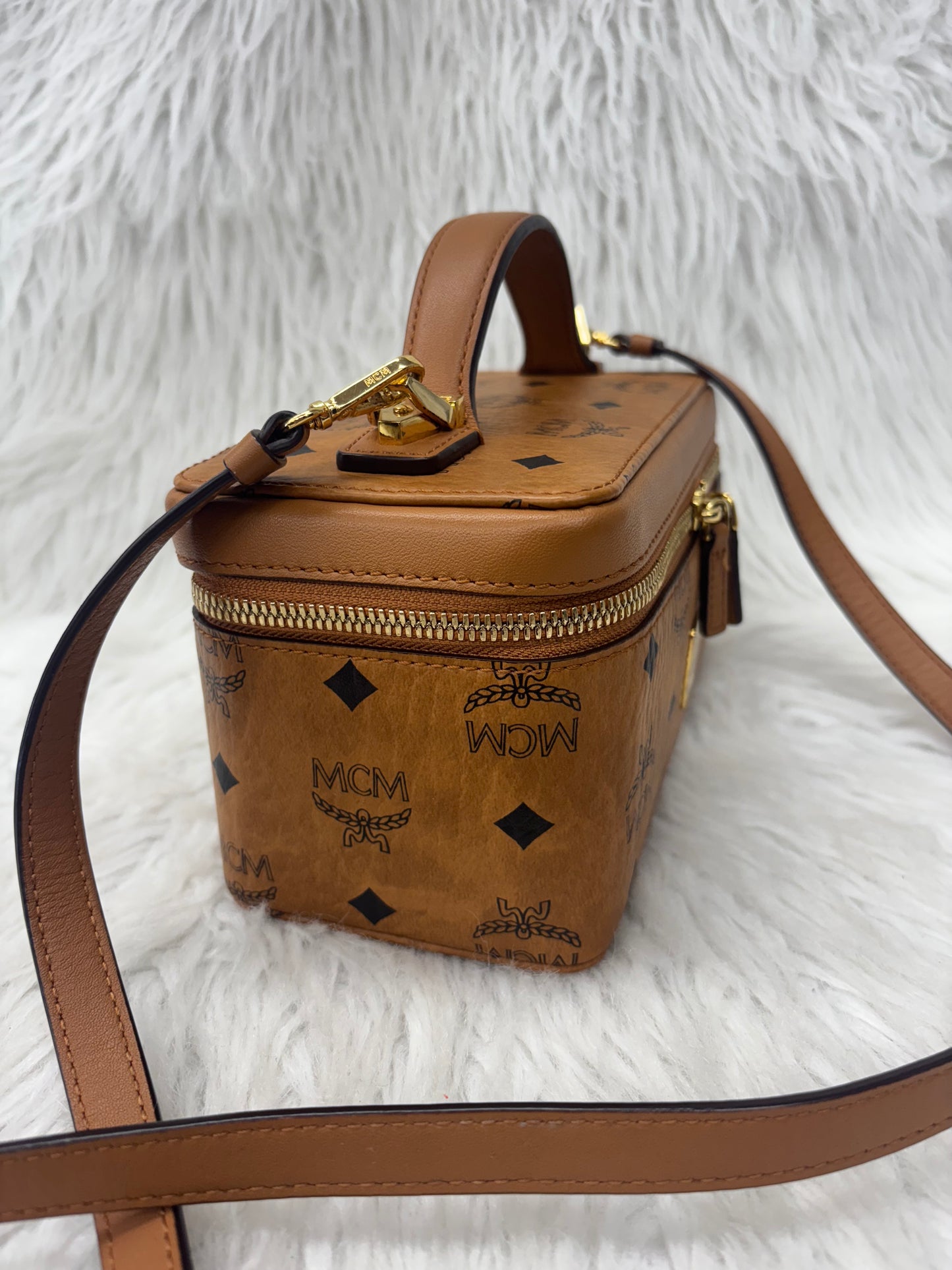 Crossbody Luxury Designer By Mcm In Brown, Size:Small