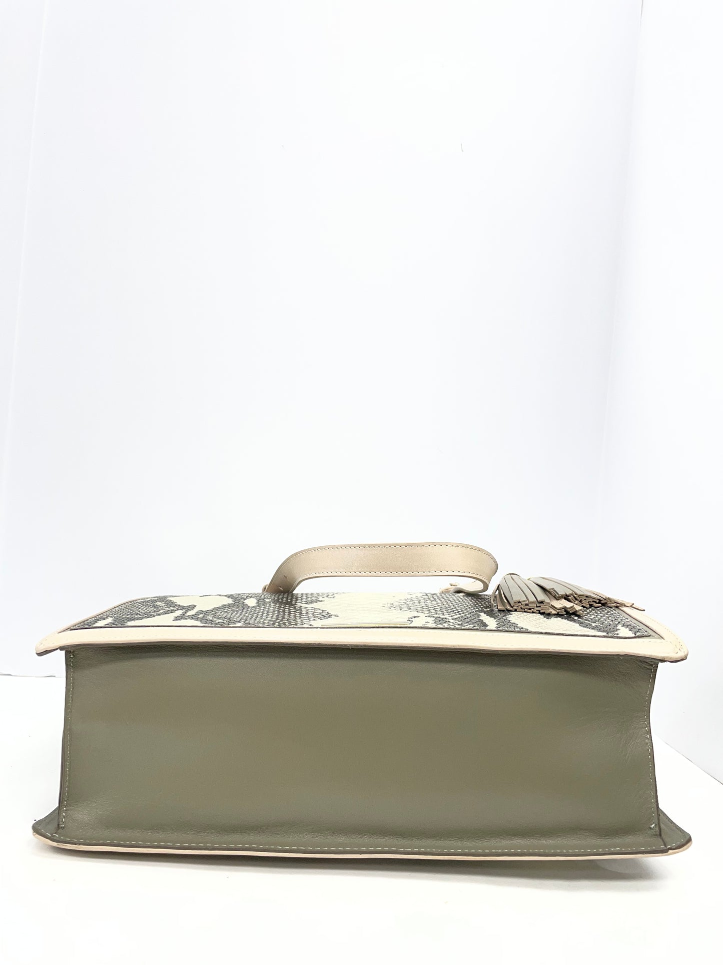 Handbag Designer By Brahmin In Green & Tan, Size:Large