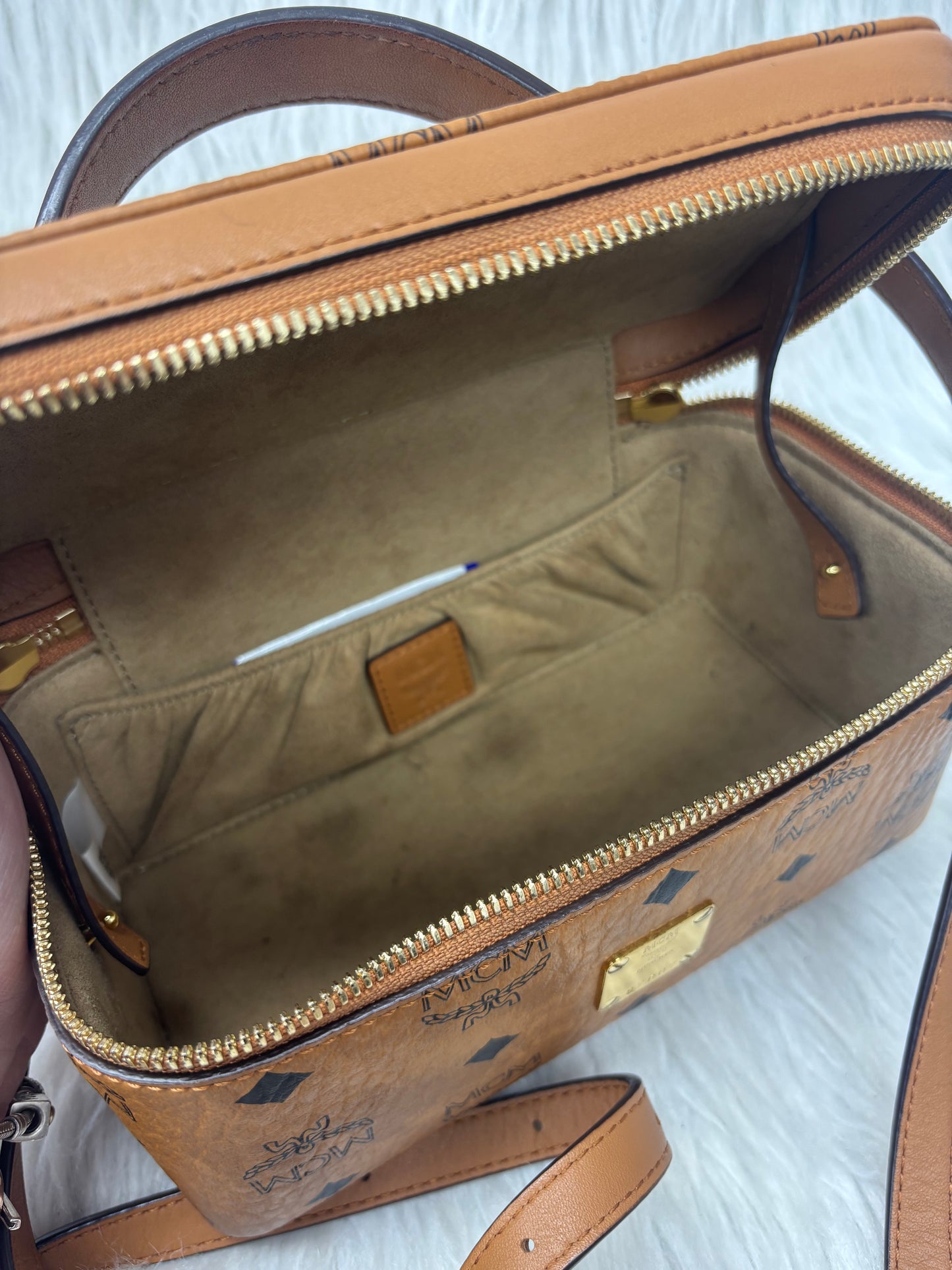 Crossbody Luxury Designer By Mcm In Brown, Size:Small